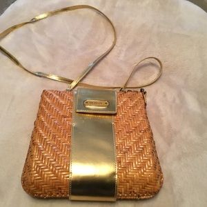 Monsac Wicker & Gold Patent Leather Shoulder/Crossbody Bag